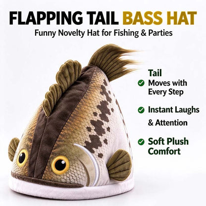 Bucketmouth Flapping Tail Plush Bass Fish Hat 🐟🎩