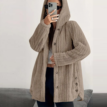 Women’s Lightweight Plush Hooded Jacket, Warm Mid-Length Teddy Bear Cardigan 🧸🧥