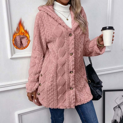 Women's Hooded Double-Sided Fleece Cardigan Long Sleeve Casual Warm Outerwear 🧥