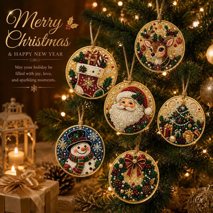 6Pcs/12Pcs Christmas DIY Diamond Painting Ornaments Kit, Xmas Tree Hanging Pendant🎄