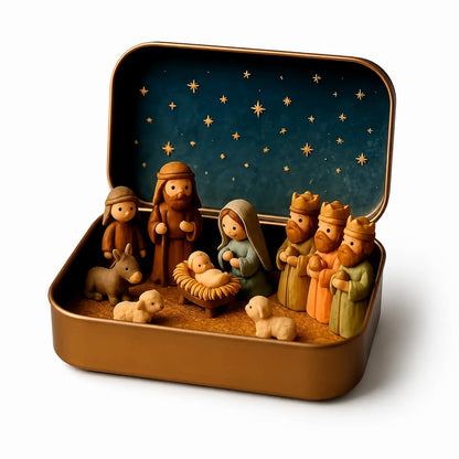 Religious Pocket-Size Mini Nativity Scene Set with Storage Box🎁