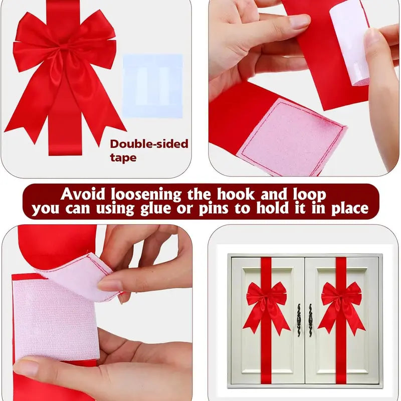 6 Pcs Red Christmas Cabinet Ribbons Bows for Kitchen Large Christmas Door Ribbon Cabinet Bows Locker 🎀🎄