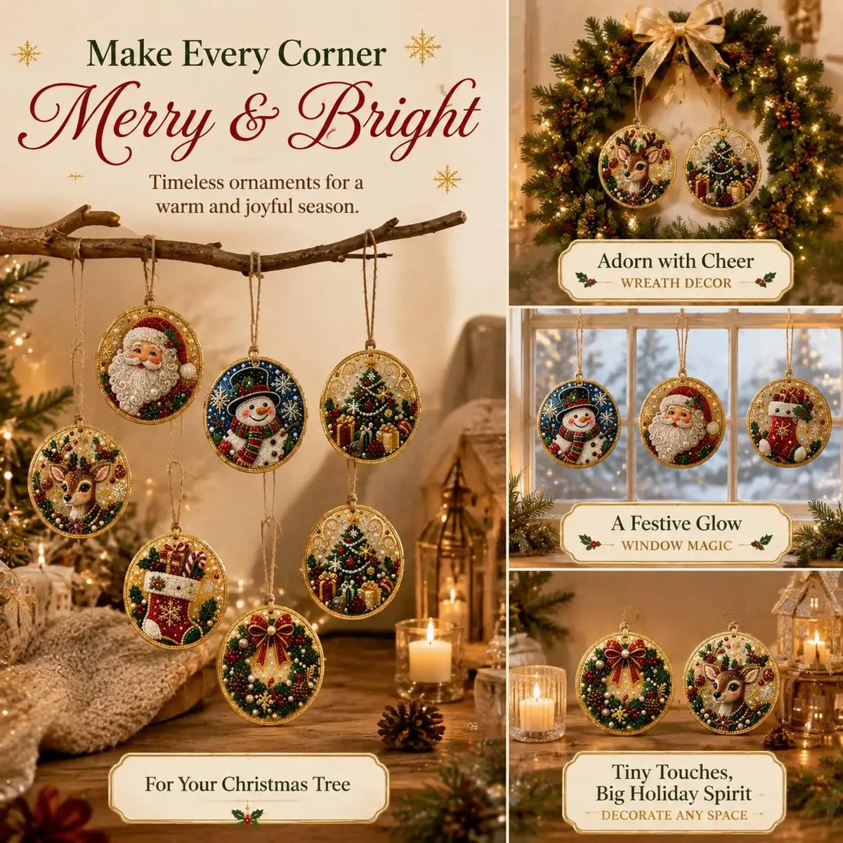 6Pcs/12Pcs Christmas DIY Diamond Painting Ornaments Kit, Xmas Tree Hanging Pendant🎄