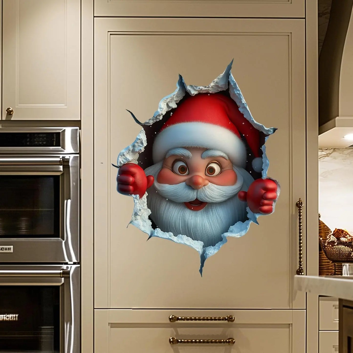 3PCS Festive Decor Santa Face Vinyl Stickers- Smooth 3D Illusion Figure Shape Peel-Off Pack🎅