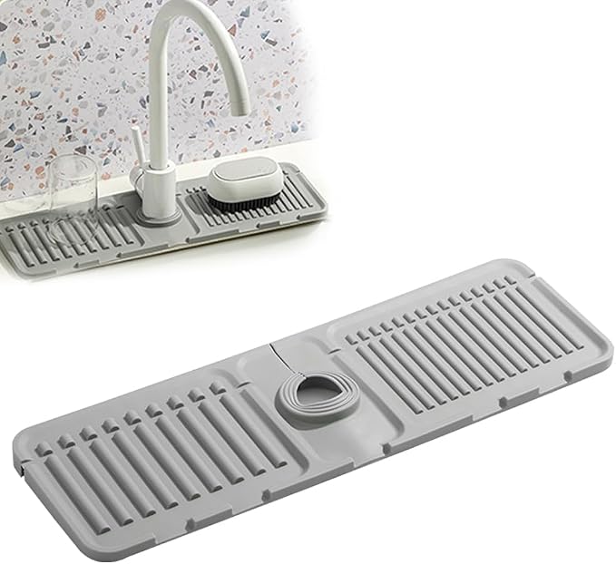 Tap Mat for Kitchen Sink, Splash Guard, Silicone Drying Mat, Quick Drying Stone Sink Tray🪨🌊