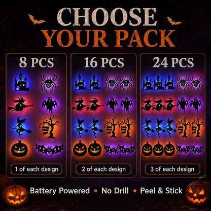 Halloween LED Silhouette Wall Light Stickers, Battery Powered Peel & Stick Decor Lights🦇