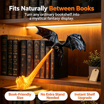 Dragon Flame Book Nook with Light | 3D Printed Mystical Dragon Bookshelf Decor🐉