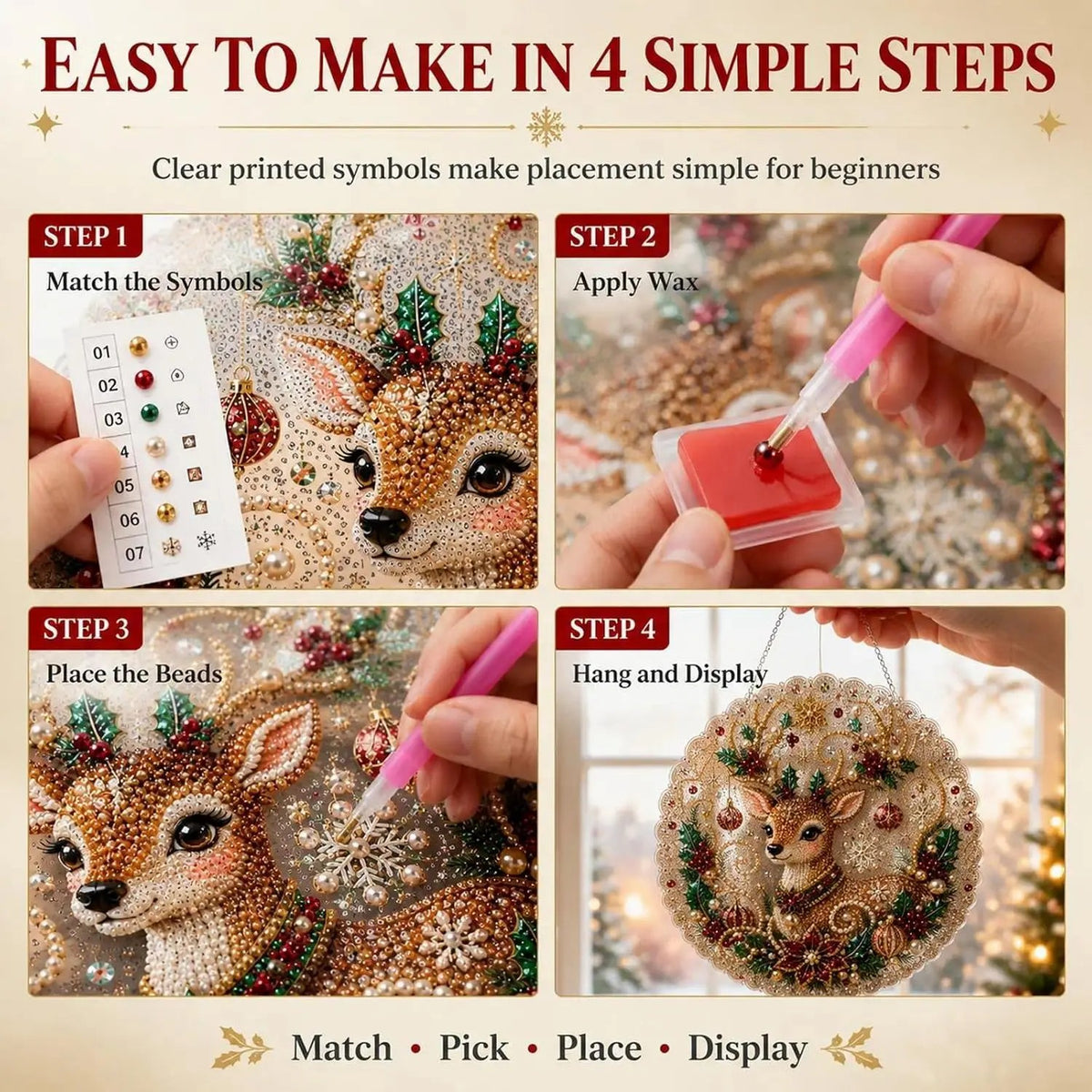Christmas Pearl Diamond Painting Suncatcher Craft Kit (8in), DIY Crafting Set🎄