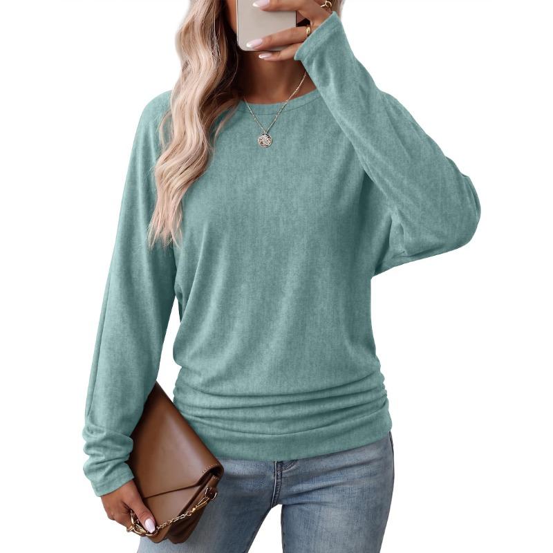 Womens Long Sleeve Shirts Ruched Hem Fall Tops Lightweight Sweaters🧶
