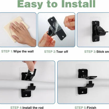 2-Pack No-Drill Curtain Rod Brackets, Self-Adhesive Multifunctional Acrylic Gel Rod Holder Hooks 🏠