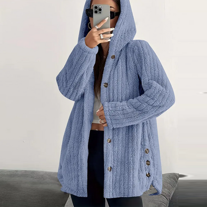 Women’s Lightweight Plush Hooded Jacket, Warm Mid-Length Teddy Bear Cardigan 🧸🧥