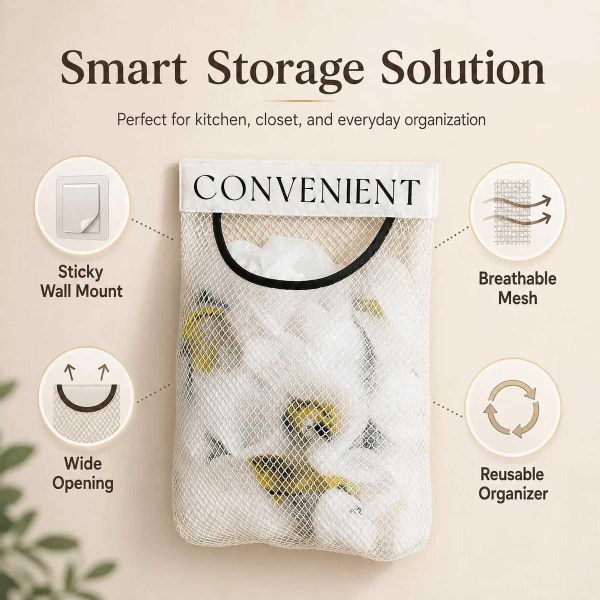 5PCS Grocery Garbage Bag Holder Trash Bag Dispenser Sticky Wall Mounted Mesh🛒