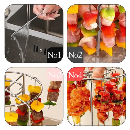 Air Fryer Skewer Rack, Round Grill with Stainless Steel, Flat Edges👨‍🍳