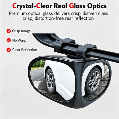 360° Rotatable Car Blind Spot Mirror Dual‑Lens Real Glass ABS Housing Adhesive🚗