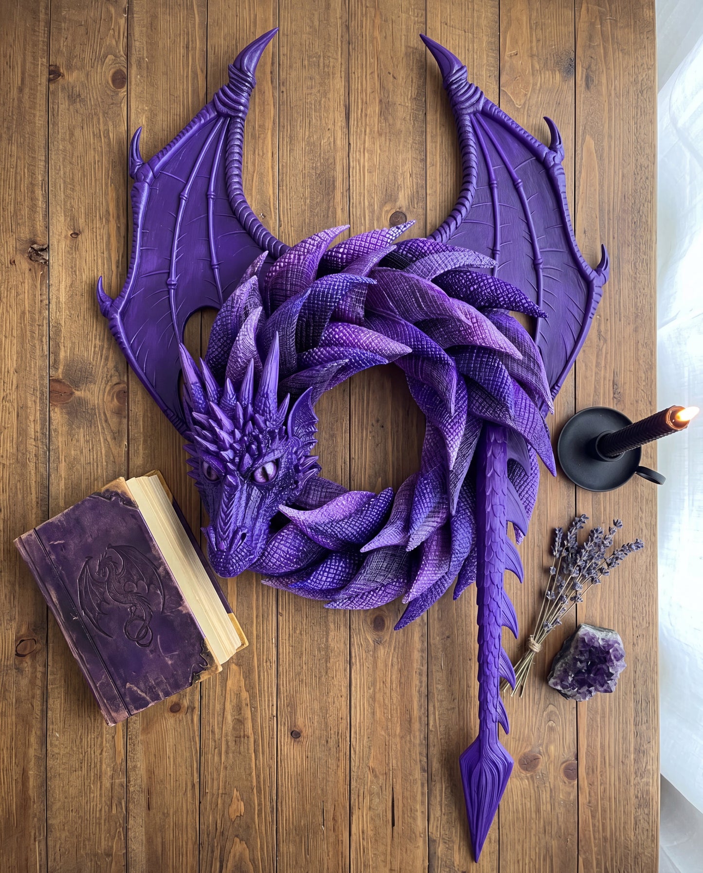 Handmade 3D Coiled Dragon Wreath | Unique Front Door Fantasy Decor🐉