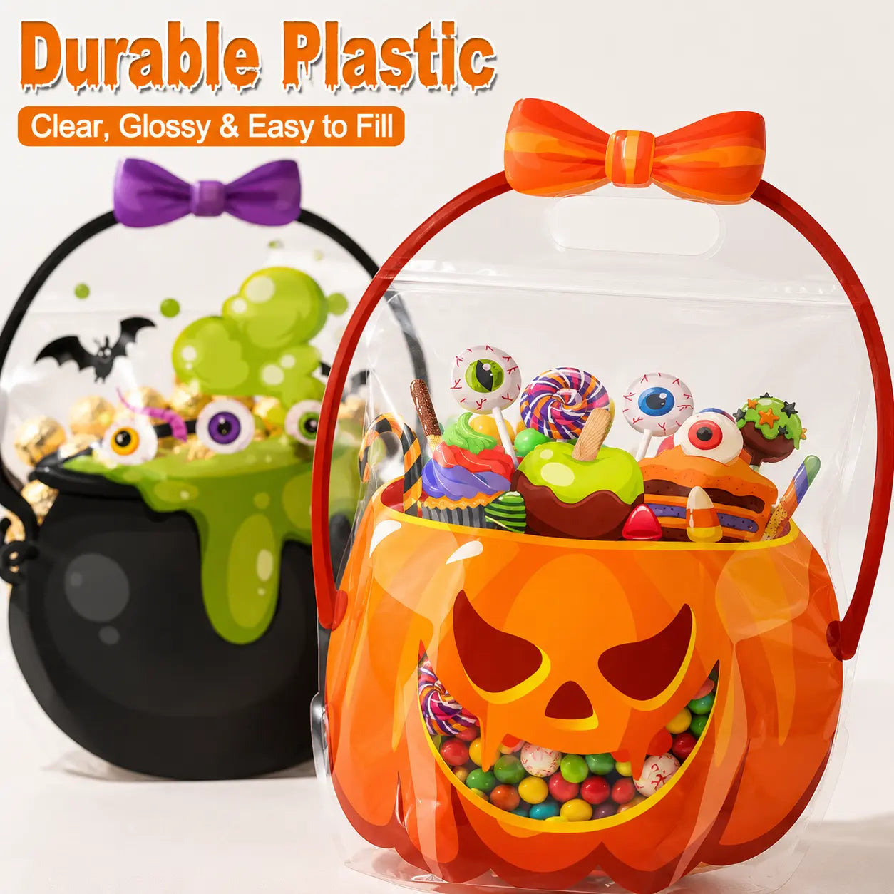 12/24/36/48/60 Pcs Halloween Plastic Goodie Bags, Trick or Treat Candy Bags🎃🍬
