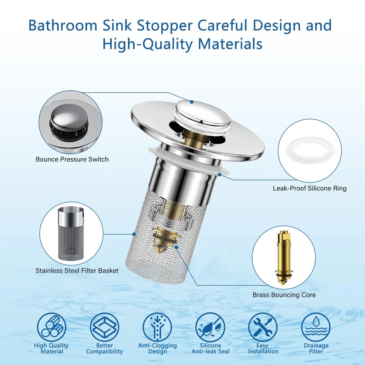 Bathroom Sink Drain Strainer, Pop Up Sink Drain Strain, Bathroom Sink Stopper 🔧✨