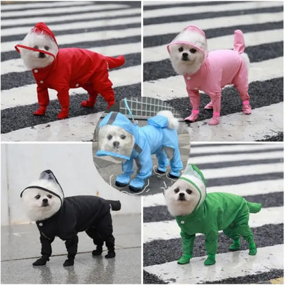 Waterproof 4-Leg Dog Raincoat with Hood & Attached Boots 🐶