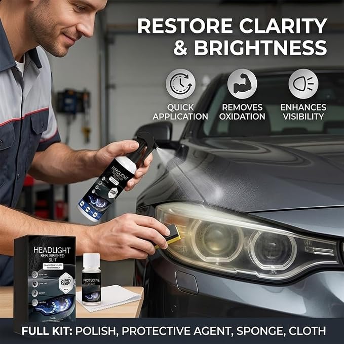 Automotive Headlight Restoration Kit: Fast & Easy Car Headlight Cleaner for Oxidized🚗