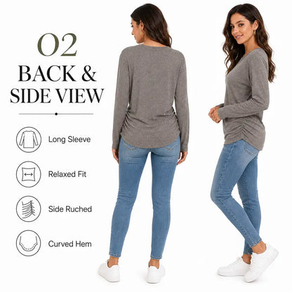 Womens Long Sleeve Shirts Ruched Hem Fall Tops Lightweight Sweaters🧶