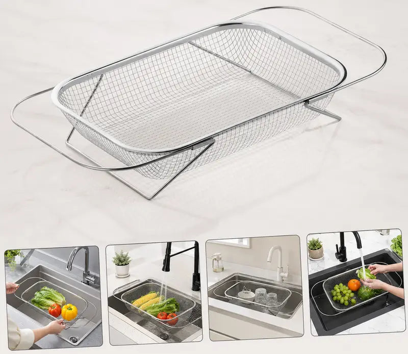 Stainless Steel Over-The-Sink Colander Strainer Basket🧺