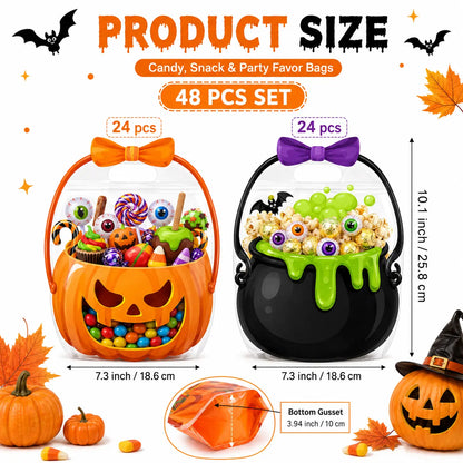12/24/36/48/60 Pcs Halloween Plastic Goodie Bags, Trick or Treat Candy Bags🎃🍬