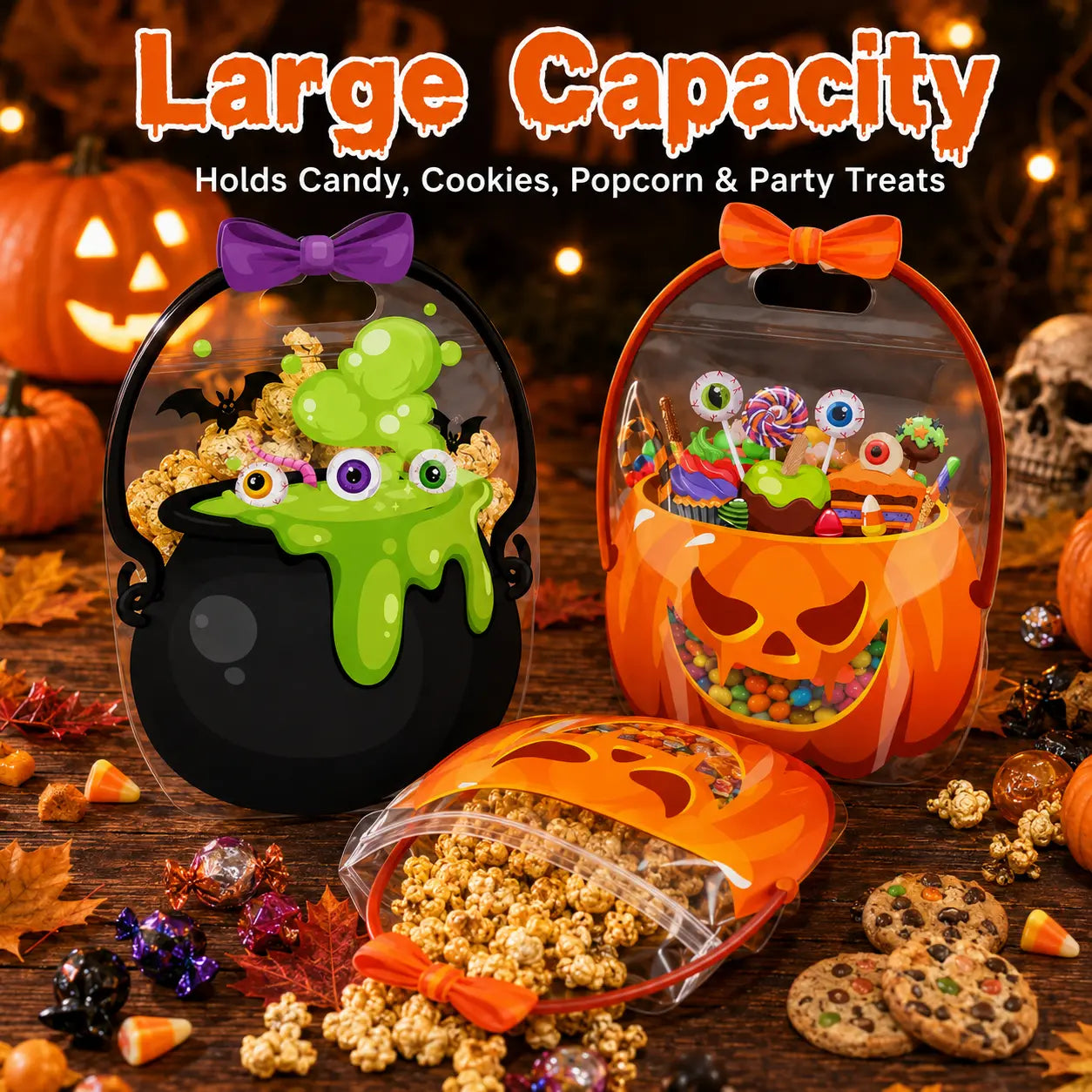 12/24/36/48/60 Pcs Halloween Plastic Goodie Bags, Trick or Treat Candy Bags🎃🍬