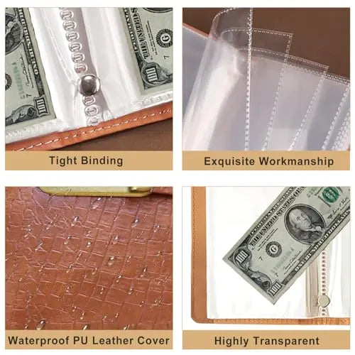 100-Transparent-Pocket Currency Collectors Album, Top-Grade PU Leather, Password Lock💵