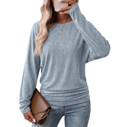 Womens Long Sleeve Shirts Ruched Hem Fall Tops Lightweight Sweaters🧶