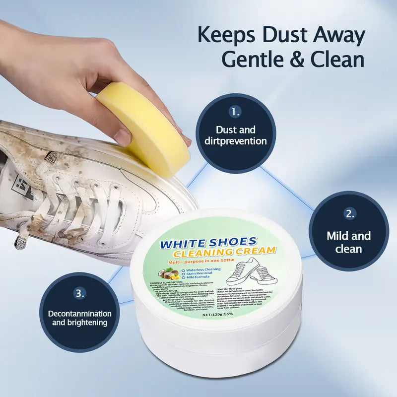 White Shoe Cleaning Cream with Sponge Applicator -Multi-Purpose Household Cleaner🧽