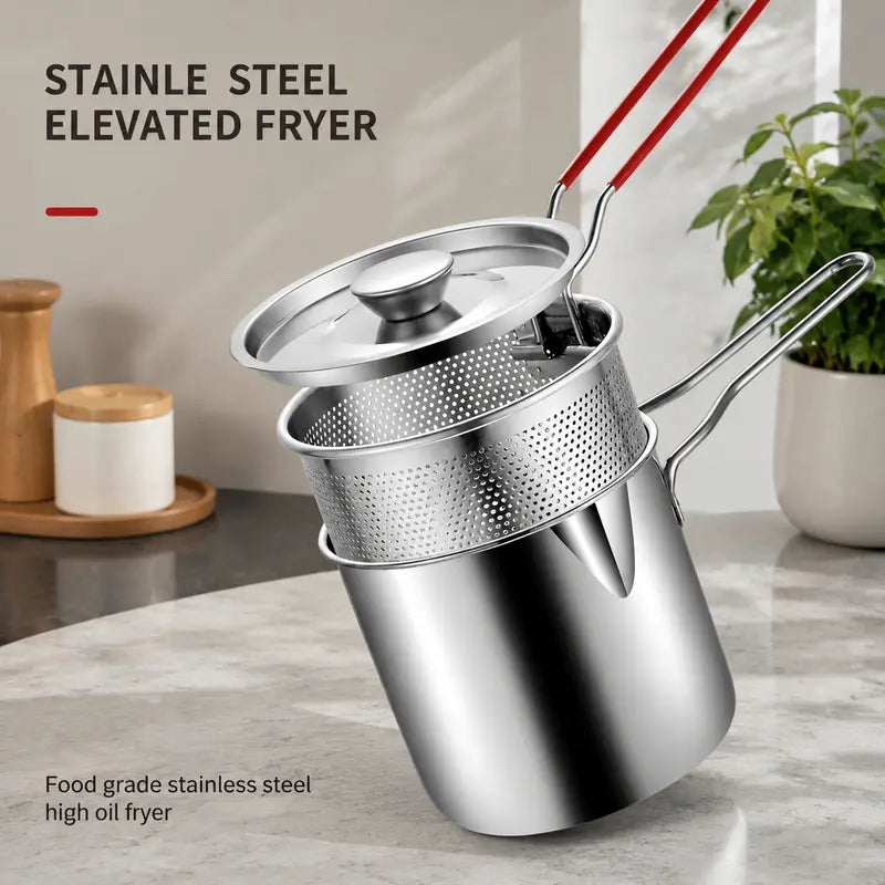 3Pcs Stainless Steel Deep Fryer Set,Rust-Resistant Portable Cookware for Home Kitchen Chips, Chicken Wings🍳🍟