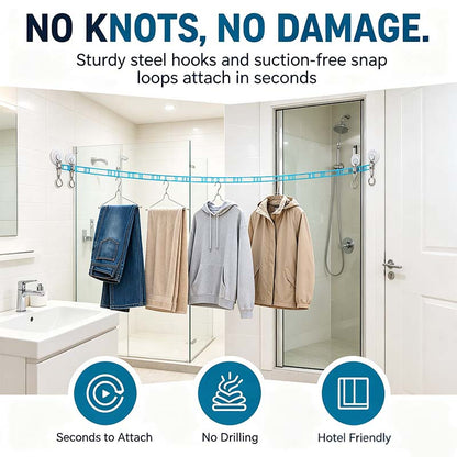 3 Roll Portable Clothesline – 196.85 Inch Adjustable Laundry Line, Windproof & Non-Slip, Easy Setup🌀