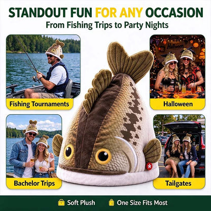 Bucketmouth Flapping Tail Plush Bass Fish Hat 🐟🎩