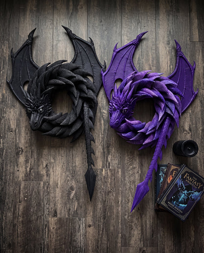 Handmade 3D Coiled Dragon Wreath | Unique Front Door Fantasy Decor🐉