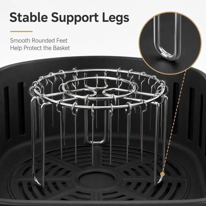 Air Fryer Skewer Rack, Round Grill with Stainless Steel, Flat Edges👨‍🍳