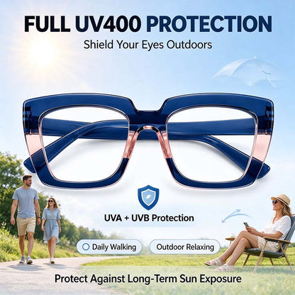 Unisex Progressive Multifocal Photochromic Reading Eyeglasses, UV-Protective Photochromic Lenses 👓