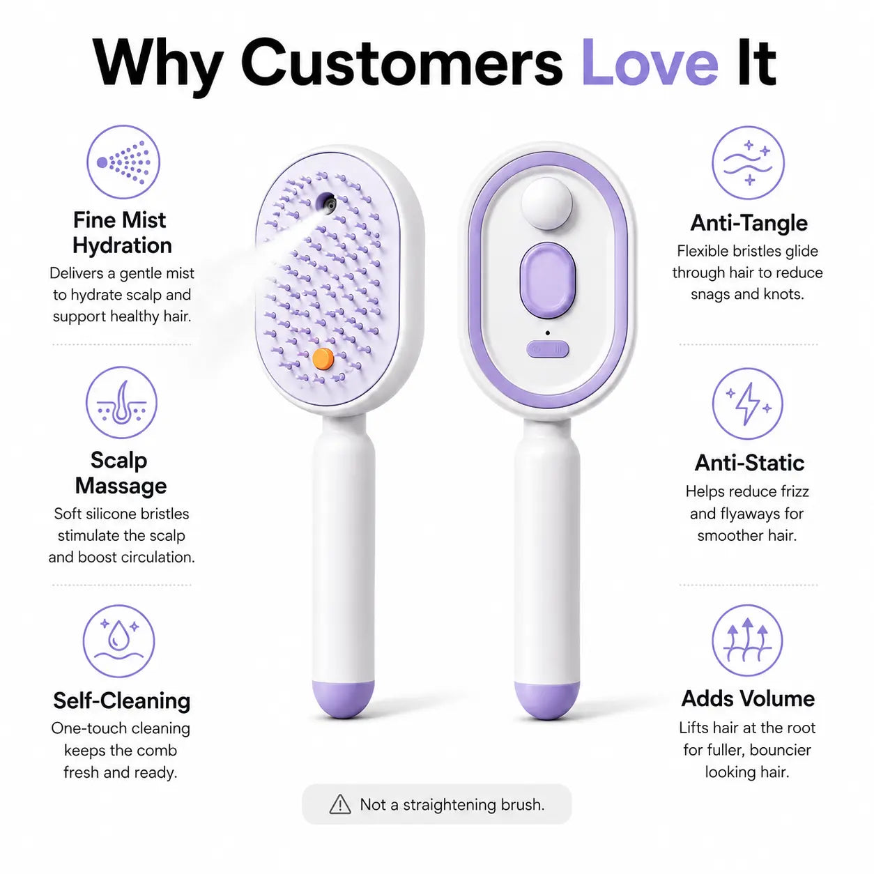 ✨ Essential Oil Mist Comb, Anti-Tangle Electric Massage Brush