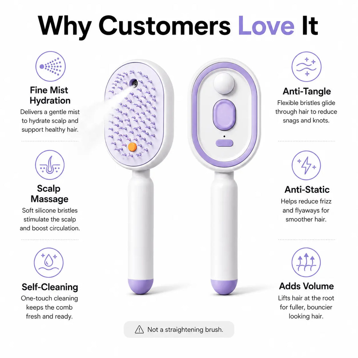 ✨ Essential Oil Mist Comb, Anti-Tangle Electric Massage Brush