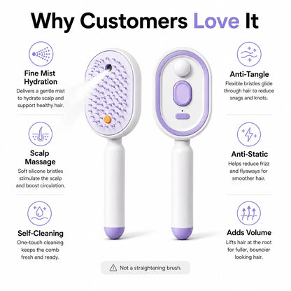✨ Essential Oil Mist Comb, Anti-Tangle Electric Massage Brush