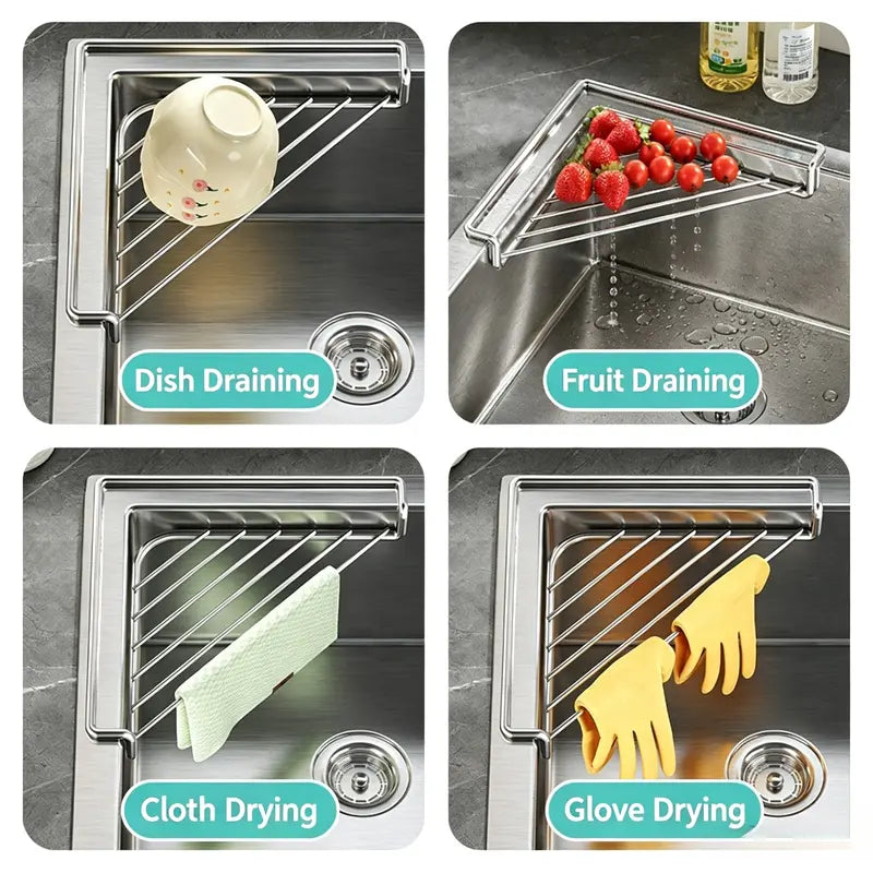 2PCS Stainless Steel Corner Sink Shelf with Triangular Open Wire Rack Design🍳