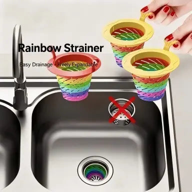 3PCS Rainbow Expandable Sink Strainer Basket, Rotatable Retractable Kitchen Sink Drain Filter🌈💧