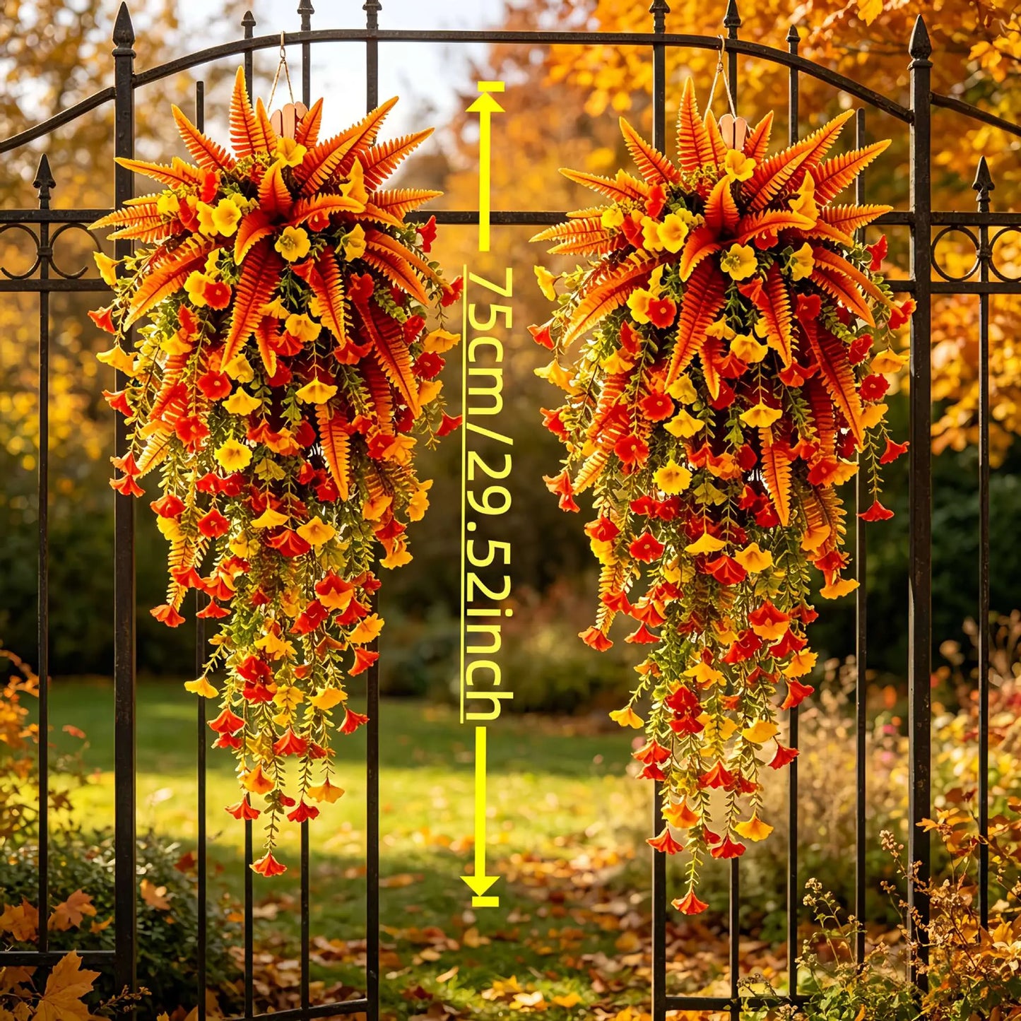 UV-resistant artificial Boston fern plant, realistic large outdoor hanging autumn faux plant🍂