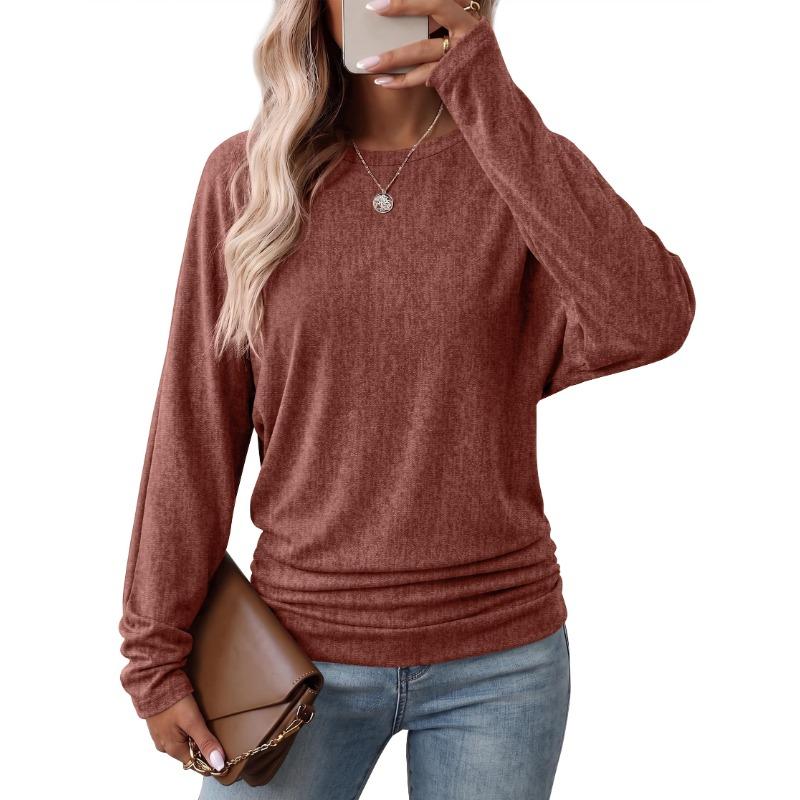 Womens Long Sleeve Shirts Ruched Hem Fall Tops Lightweight Sweaters🧶