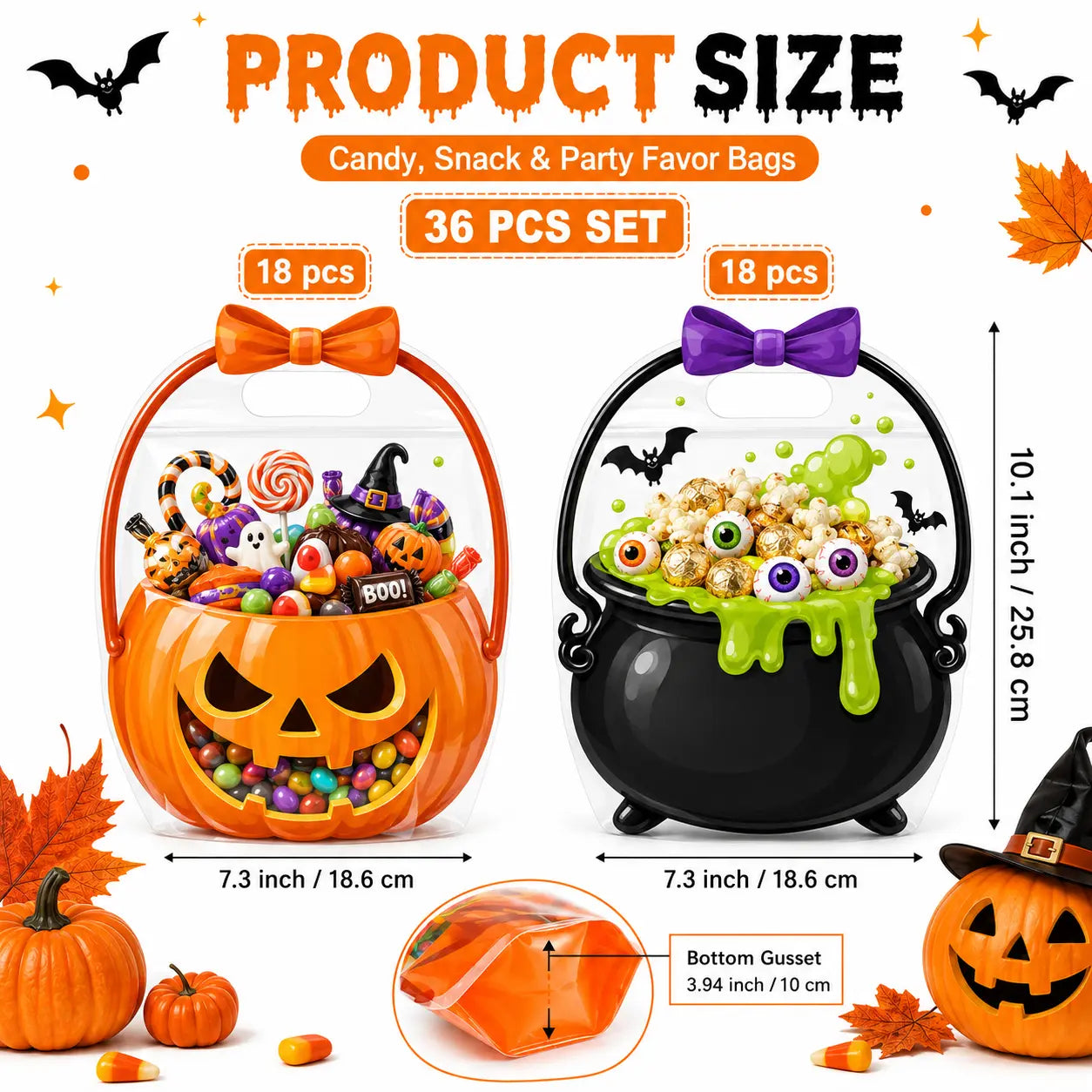 12/24/36/48/60 Pcs Halloween Plastic Goodie Bags, Trick or Treat Candy Bags🎃🍬