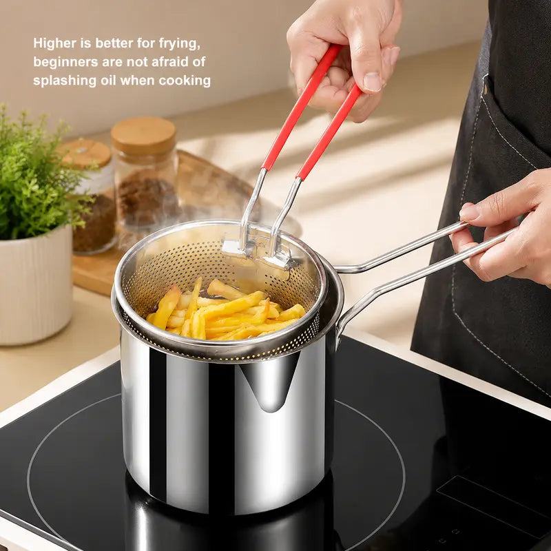 3Pcs Stainless Steel Deep Fryer Set,Rust-Resistant Portable Cookware for Home Kitchen Chips, Chicken Wings🍳🍟