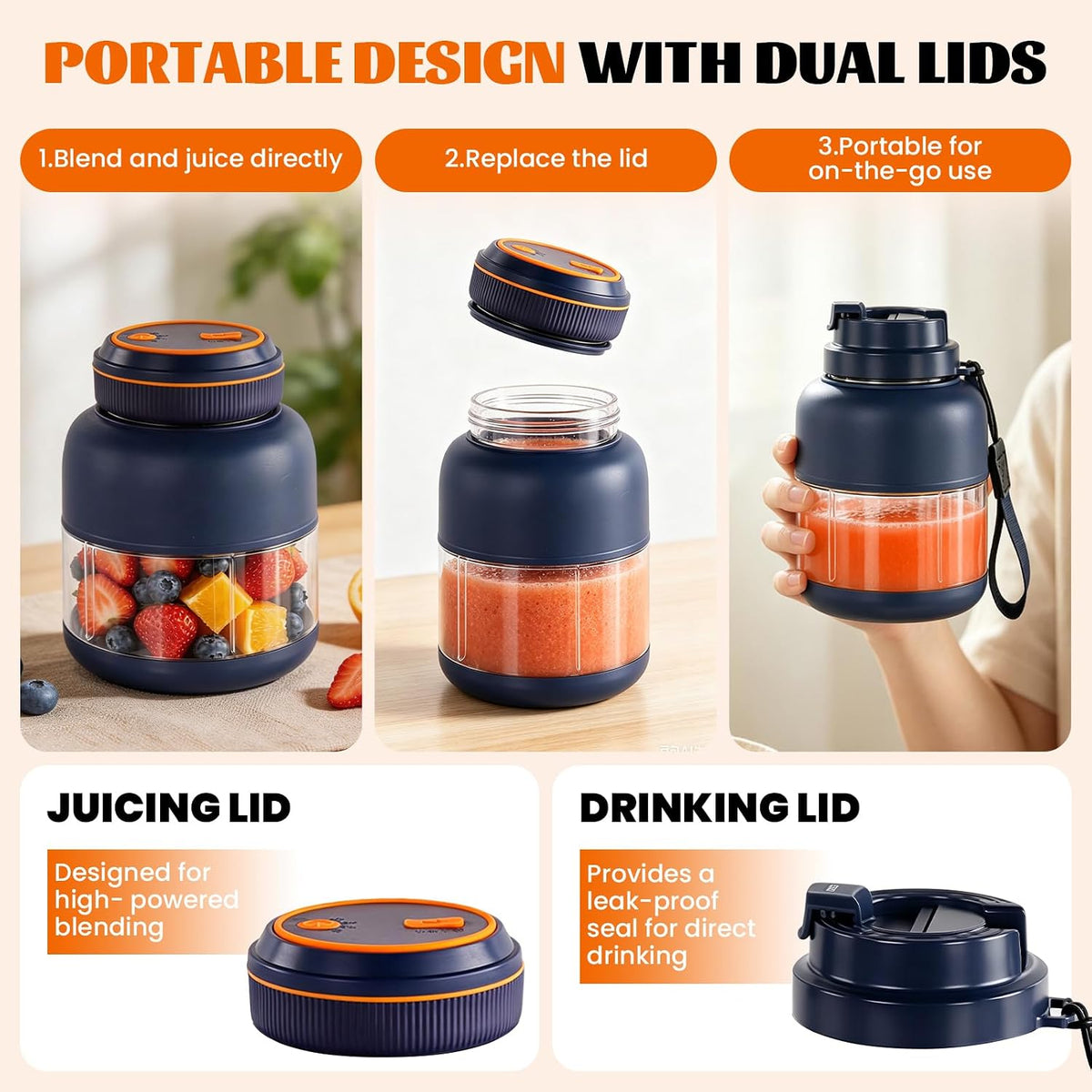 Portable Household Appliances Juicer, 1300ml Large Capacity USB Rechargeable Juice Blender Cup🍹