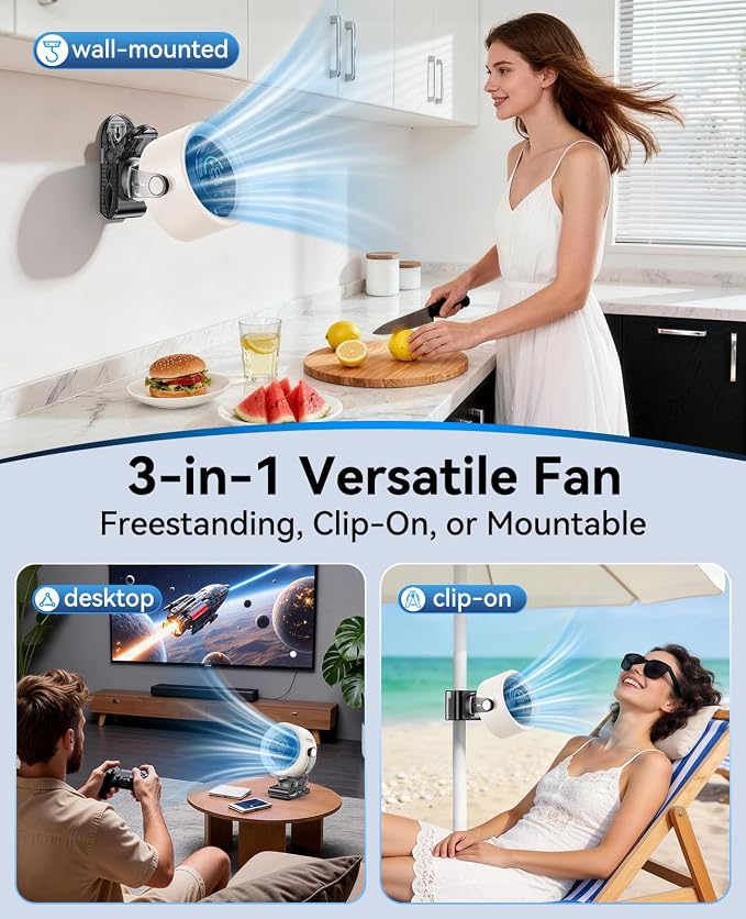 3-in-1 Clip On Turbo Fan | Touch LED Display, 100 Speeds, Quiet Powerful Circulation Fan🌀