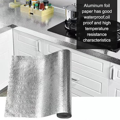 Kitchen Waterproof Oil Proof Aluminum Foil Sticker, Silver Texture Peel🧽