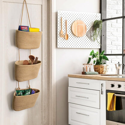 Woven cotton 3-Tier Over the Door Basket, Wall-Mounted Jute Bathroom Storage Organizer 🧺