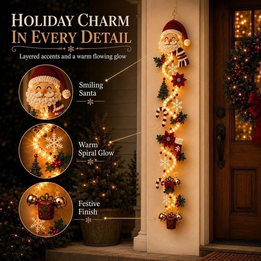 Glowing Christmas Door Hanger, Lighted Vertical Holiday Decor🎄
